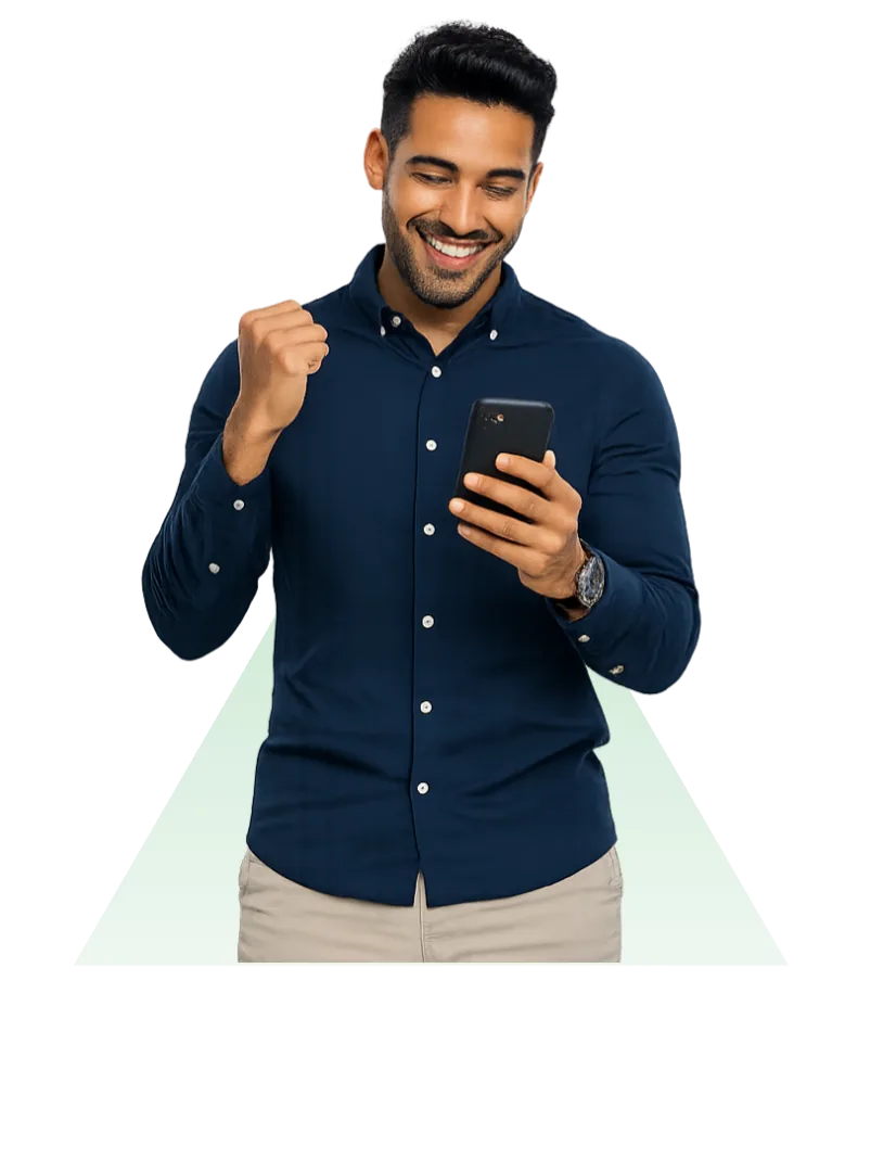 Happy student studying with Atlas on his phone
